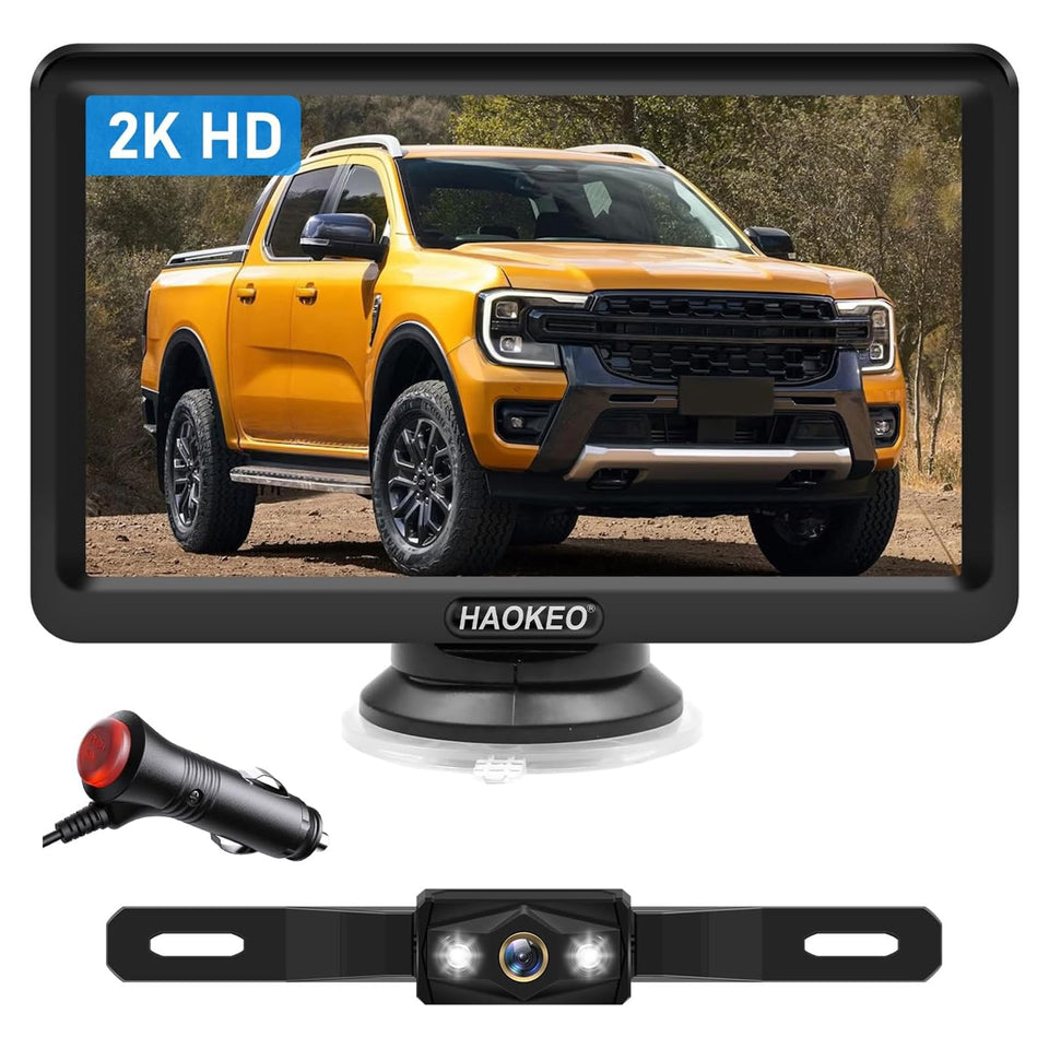 HaoKeo monitor front view showing crisp 2K display for safer reversing