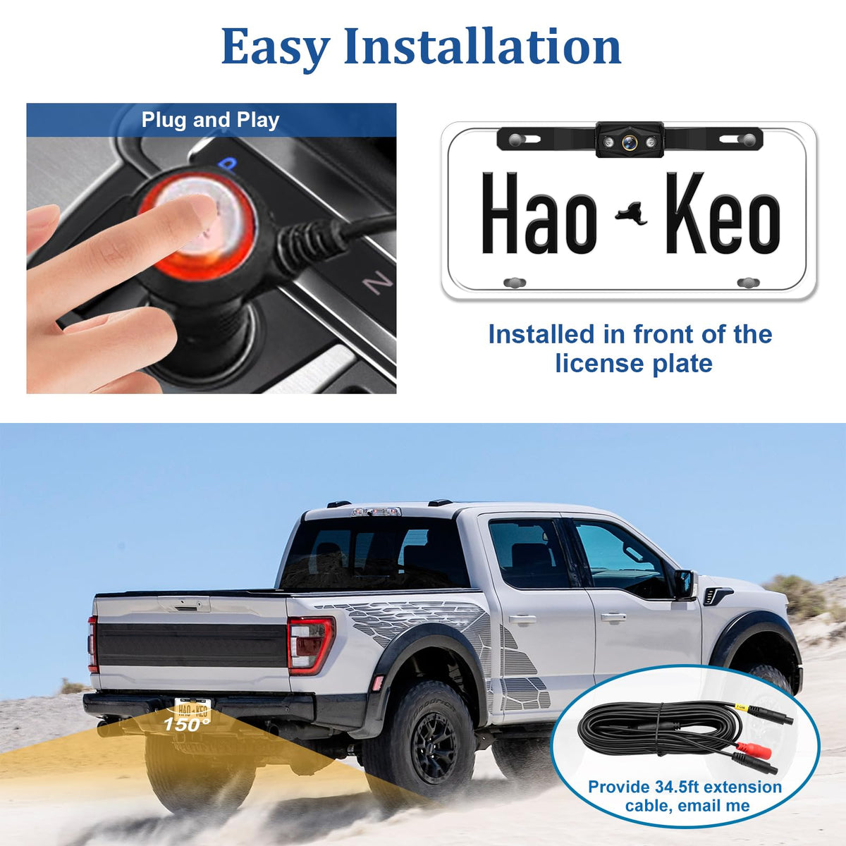 HaoKeo monitor in cab showing live rear feed for easier parking assistance