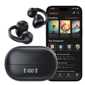 Haowolf Open-Ear Earbuds front view highlighting ultralight comfort