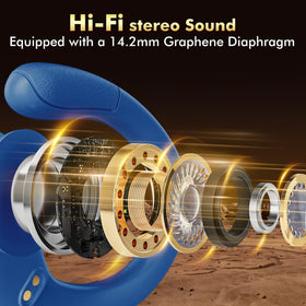 HAOYUYAN BX17 earbud close-up of 14.3mm driver, emphasizes rich sound