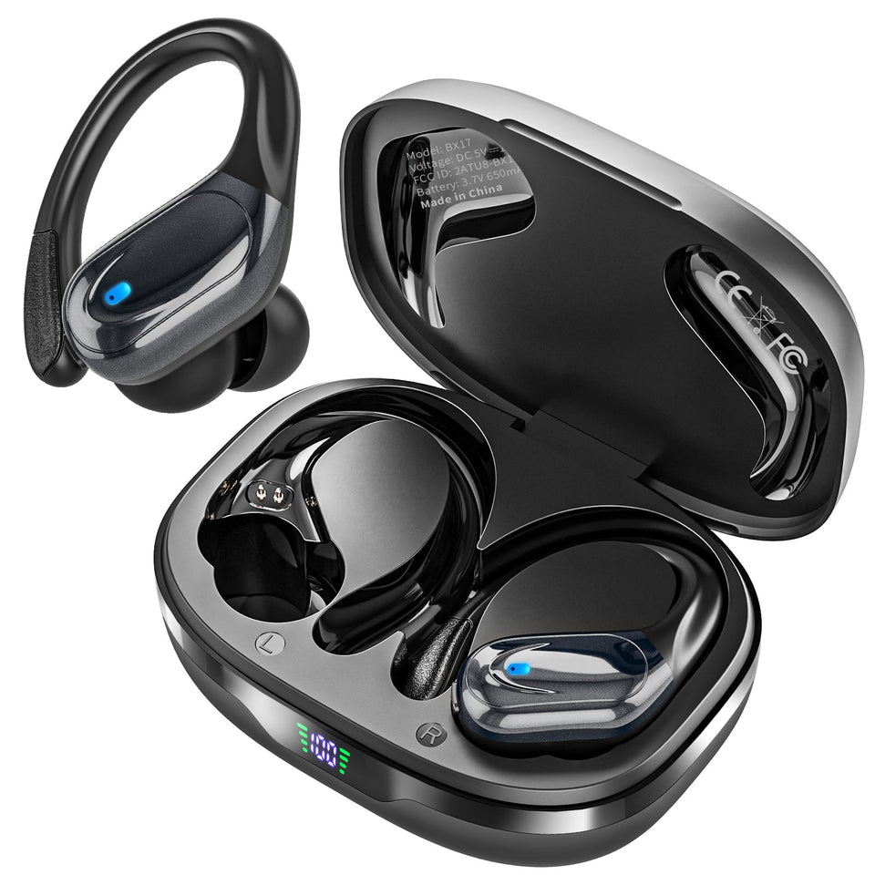 HAOYUYAN BX17 earbuds side view showing secure sport fit for workouts.