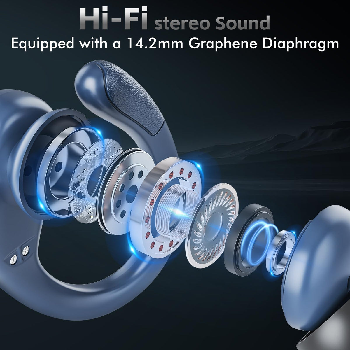 HAOYUYAN earbud with ear hook fitted on ear for secure workout fit