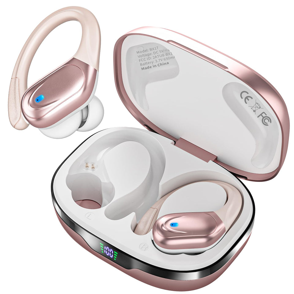 HAOYUYAN front packaging showing rose gold earbuds and benefits