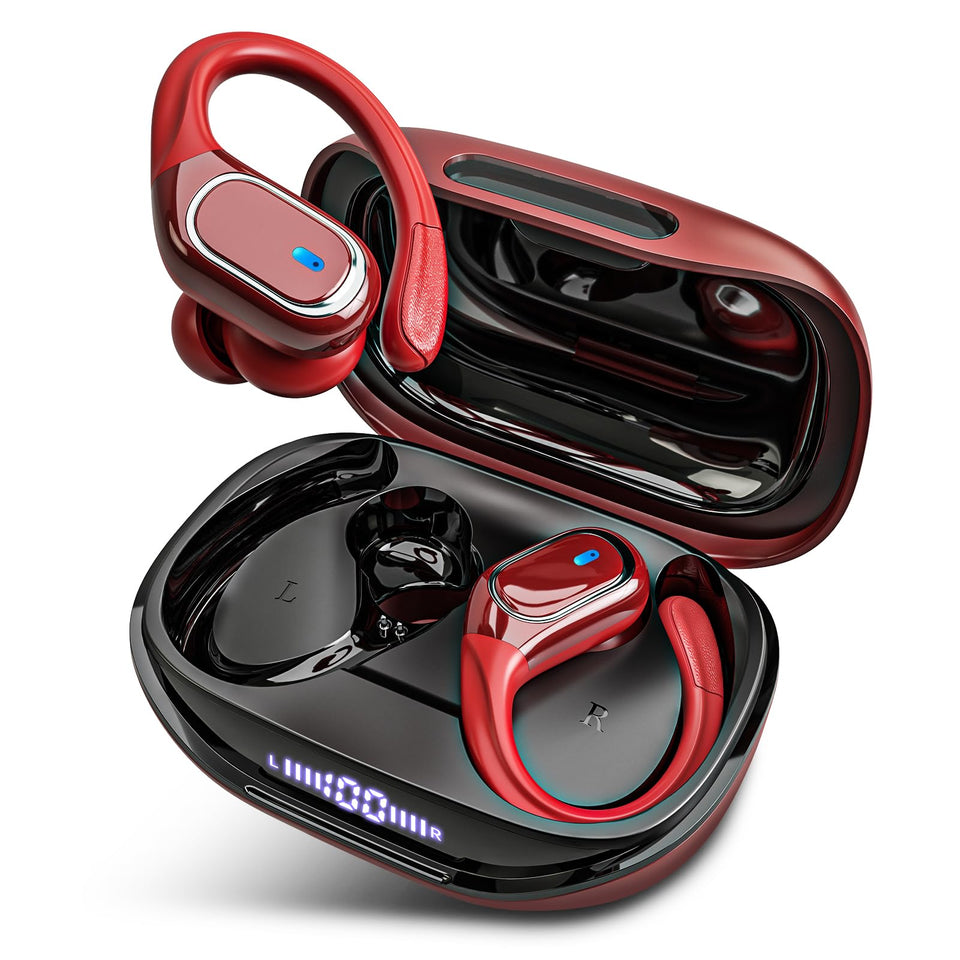 HAOYUYAN wireless earbuds with LED power display for easy battery checks during workouts.