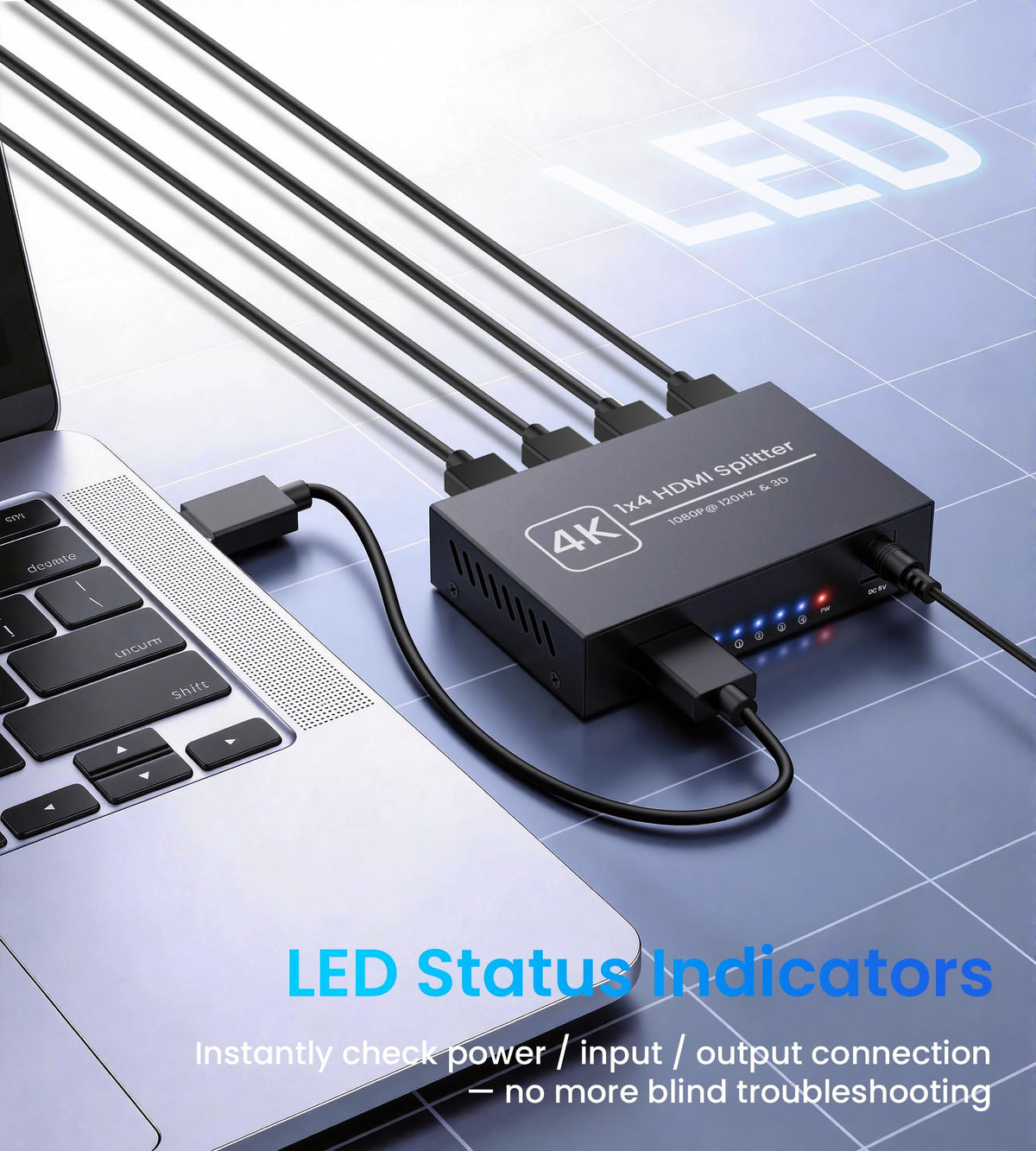 Happfeel 4K HDMI Splitter UL listed 5V power adapter