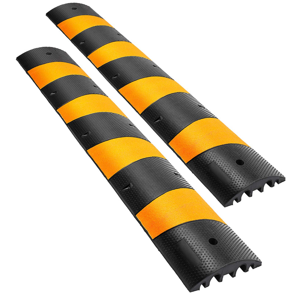 Happybuy VEVOR cable-protecting rubber speed bump for driveways with two channels.