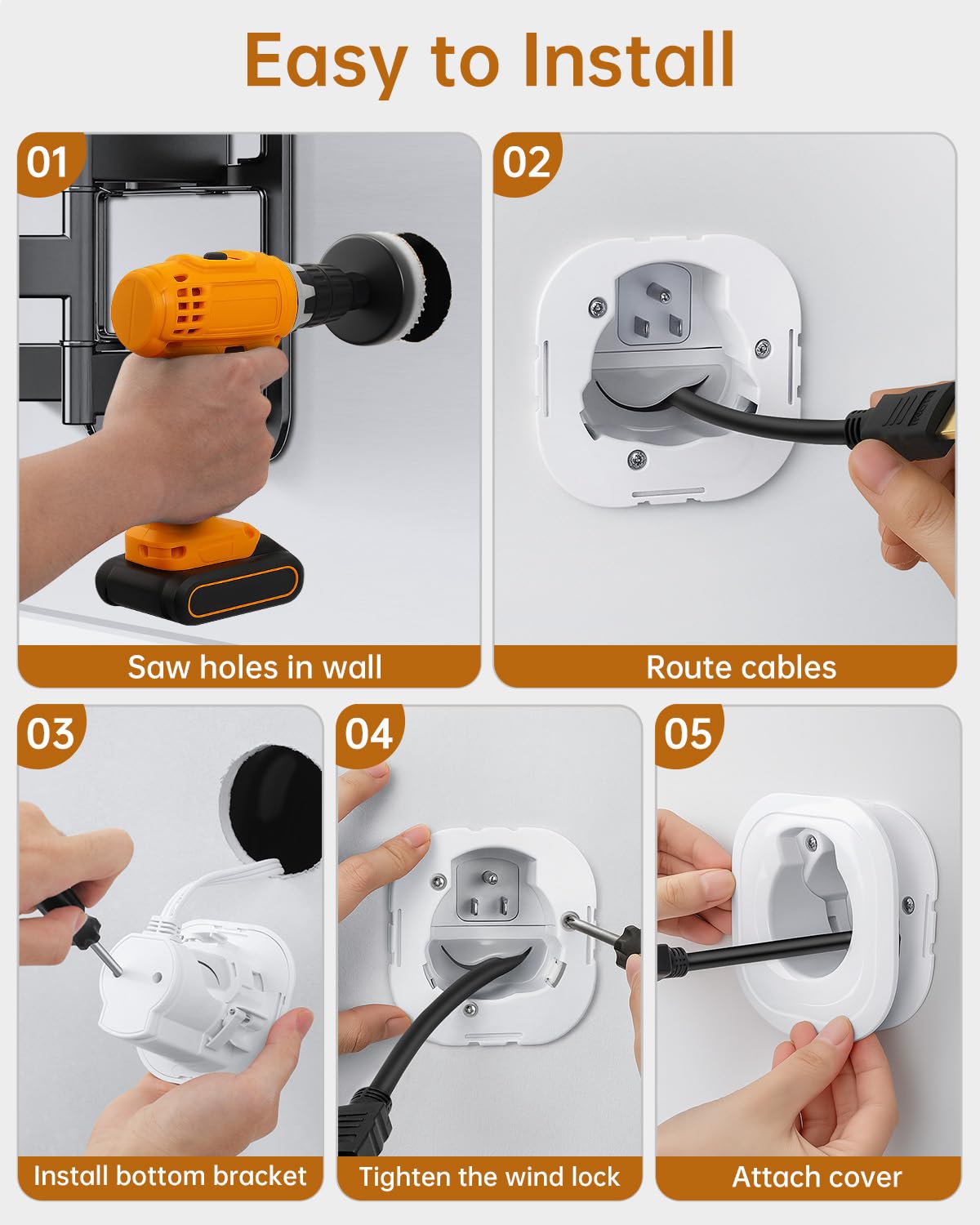 HAPYTHDA mounted TV with flush profile hiding cords for neat look