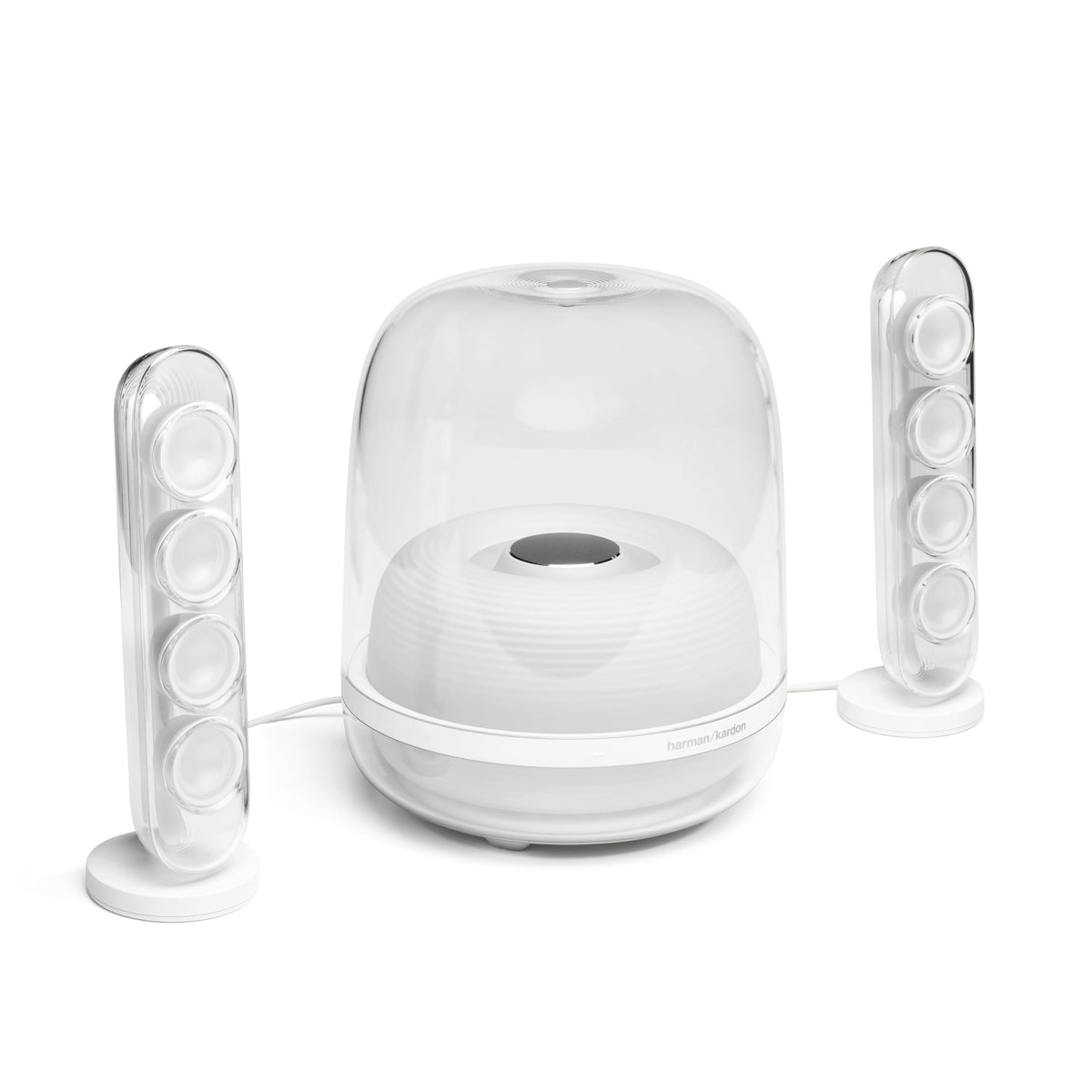 Harman Kardon SoundSticks 4 dome design enhances modern living rooms with iconic style.
