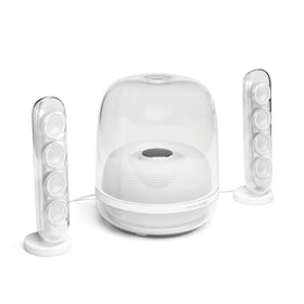 Harman Kardon SoundSticks 4 dome design enhances modern living rooms with iconic style.