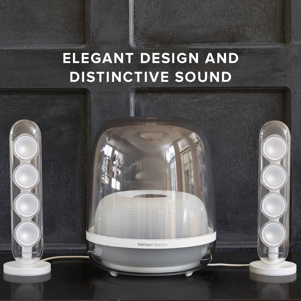 Powered subwoofer delivers deep bass that anchors your music.