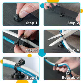Hatsbi 12-pack cable mounts shown on a laptop stand keeping cords organized.