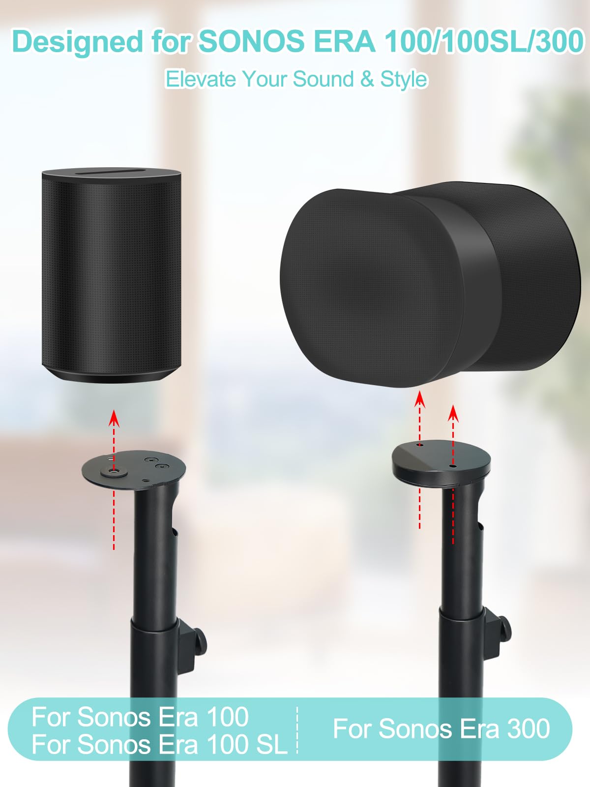 Haturi floor stands for Era speakers with 22–42 inch height adjustability for ideal listening.