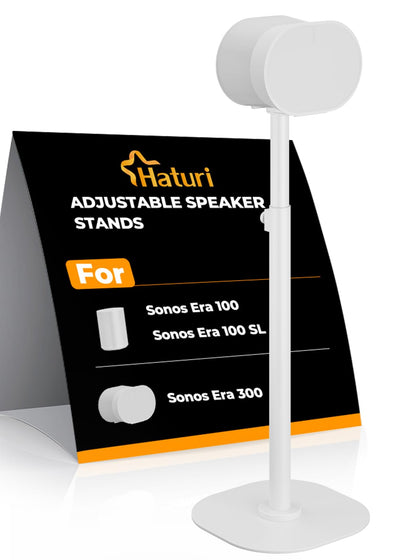 Haturi front view showing Sonos ERA on white stand and clean aesthetic benefit