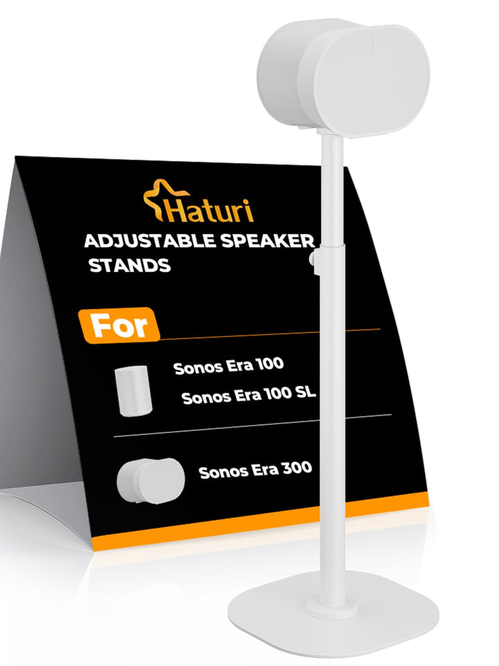 Haturi front view showing Sonos ERA on white stand and clean aesthetic benefit