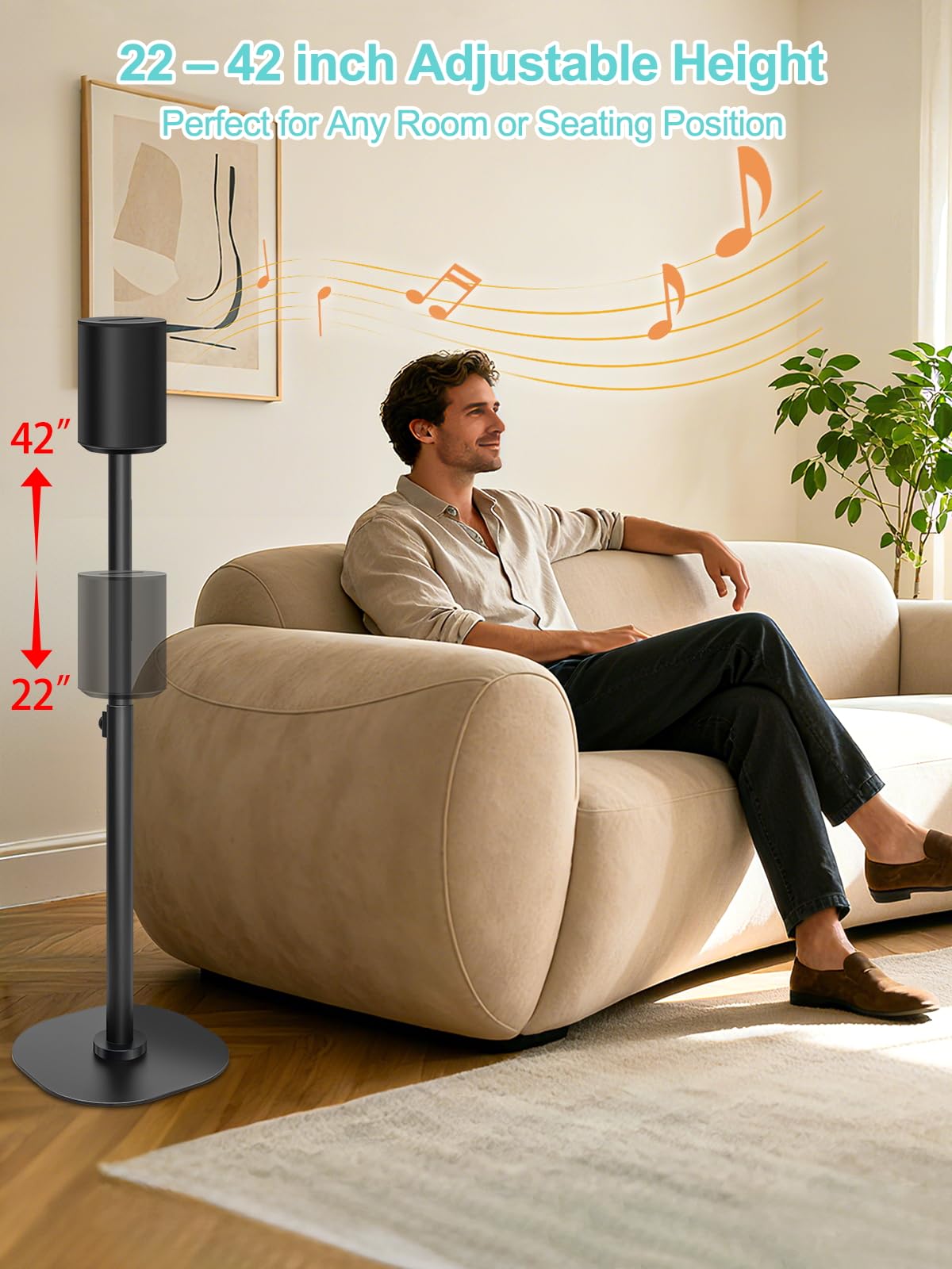 Haturi stands feature hidden cable management for a tidy, professional setup.