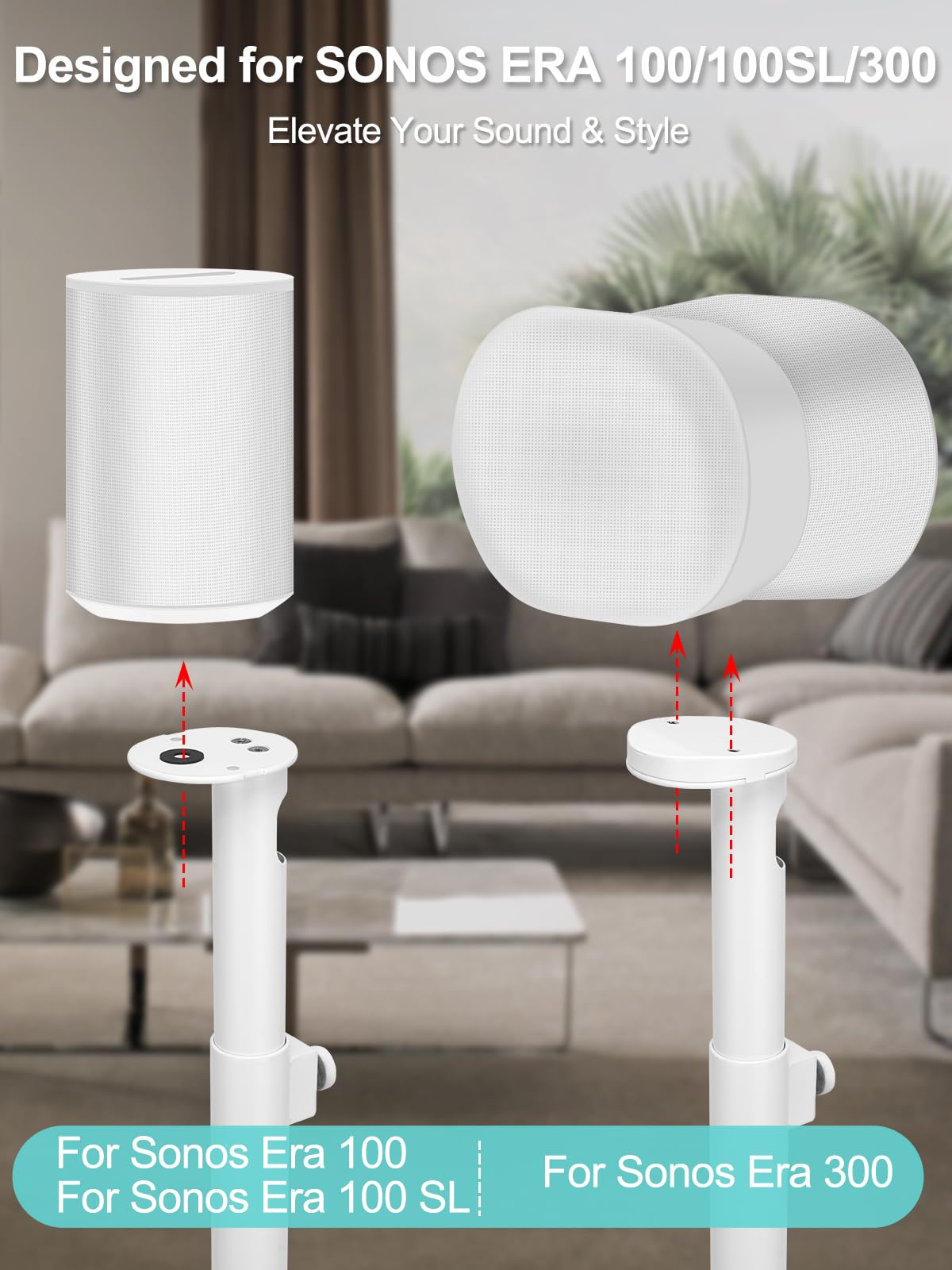 Haturi white stands with hidden cable management for clean setup