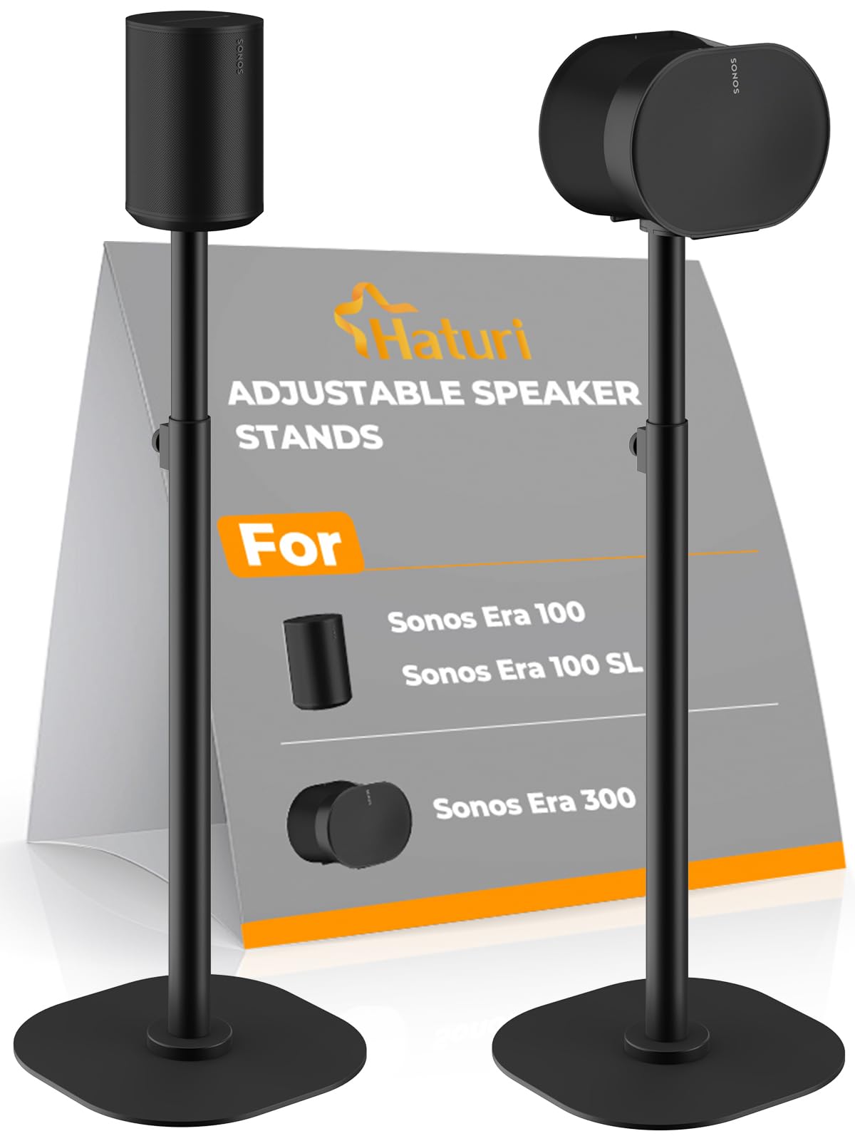 Haturi speaker stands pair for Era setup, delivering a sleek integrated look.
