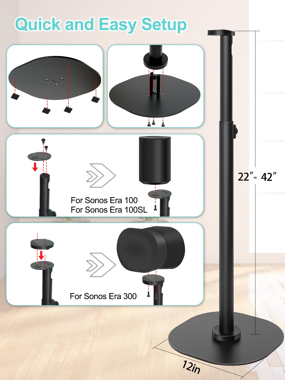 Haturi durable frame supports up to 12 lbs per speaker for steady placement.