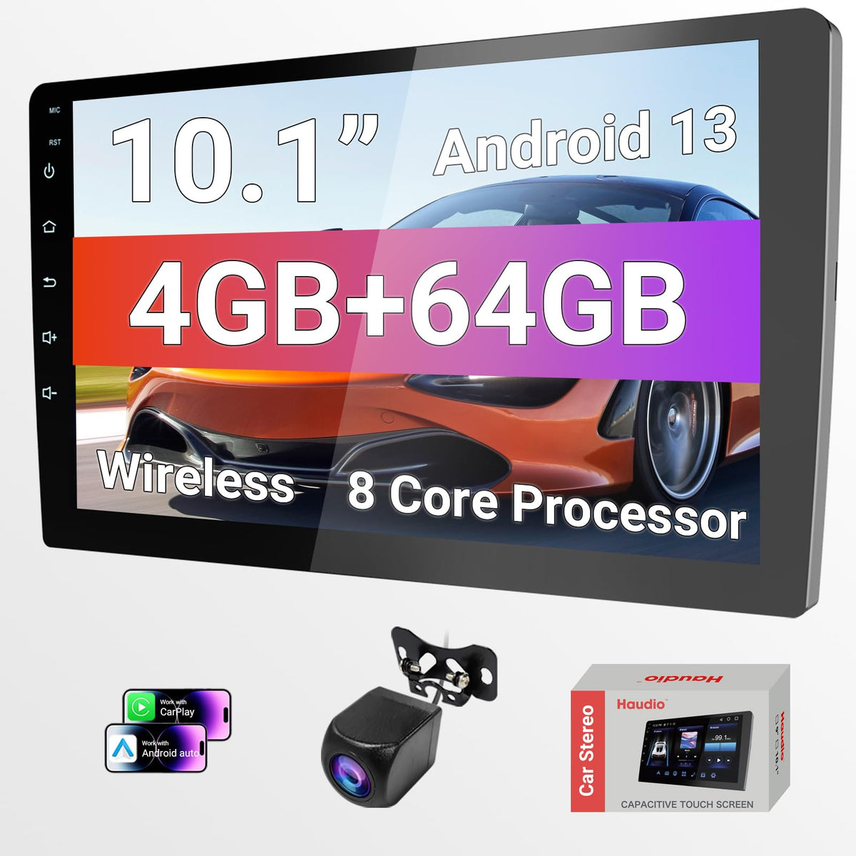 Haudio 10.1-inch CarPlay screen delivers clear navigation and media control.