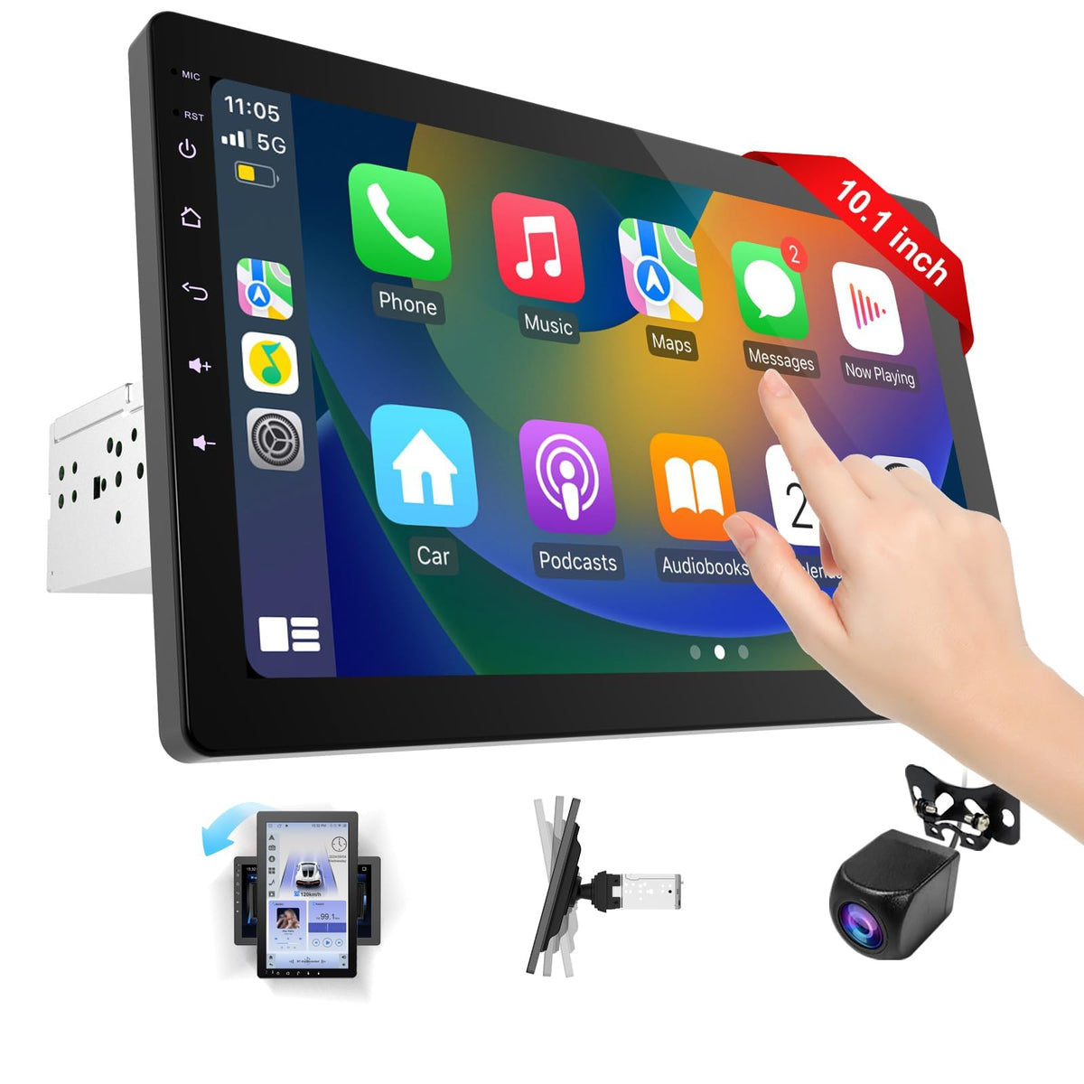 Haudio 10-1 inch rotatable CarPlay screen enables flexible dash view for safer driving.