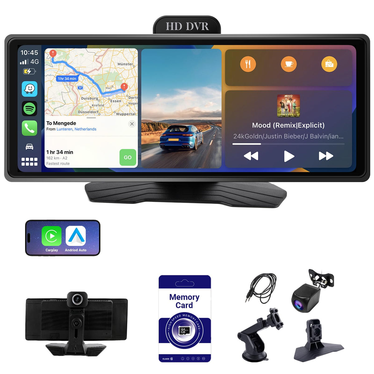 Haudio 10-26 inch wireless CarPlay dashboard display for cable-free navigation.