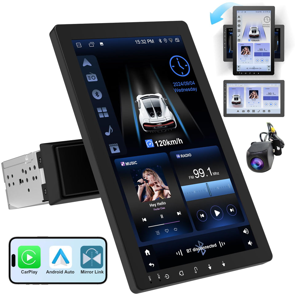 Haudio 10.1-inch rotatable touchscreen for flexible viewing on the road.