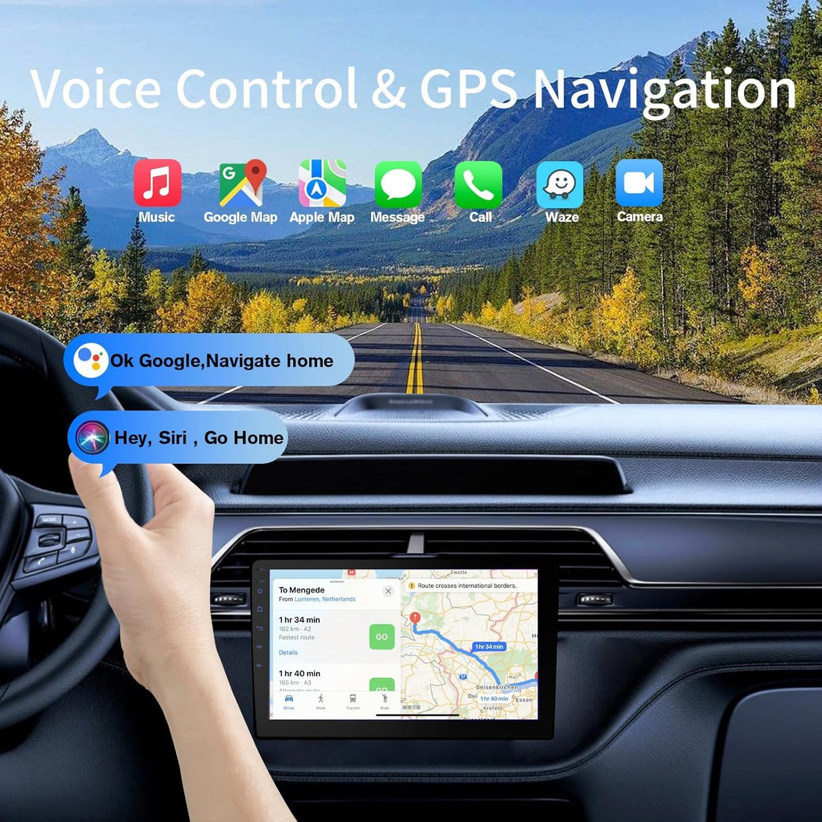 Haudio 64GB Android 13 dashboard with built-in GPS for offline maps.