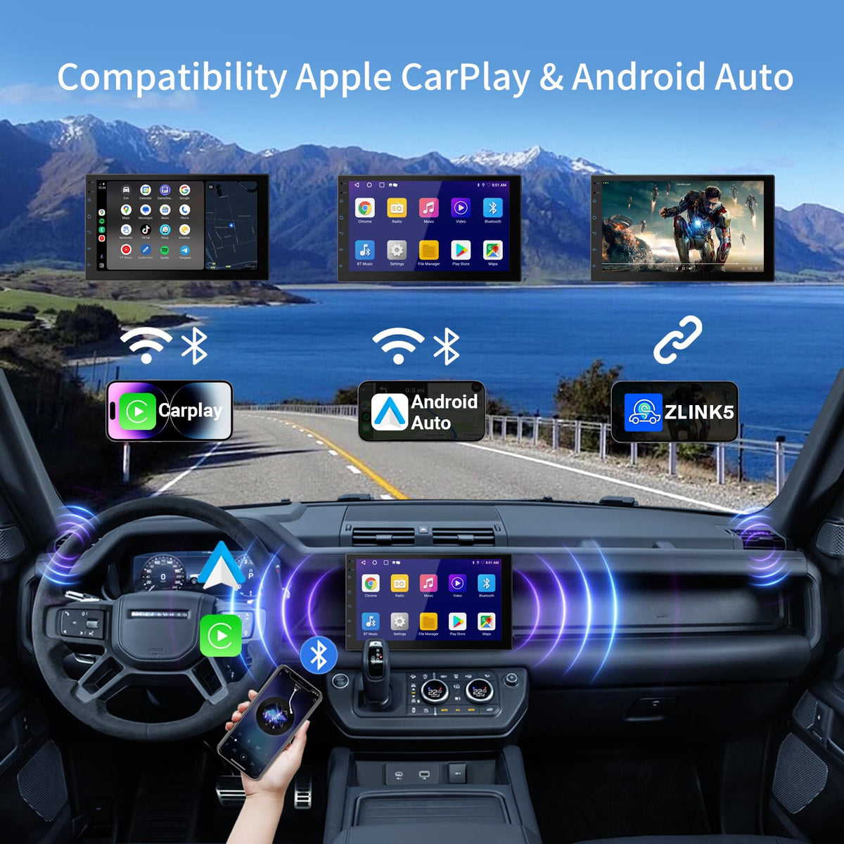 Haudio Android 13 double din supports multitasking for navigation, music, and apps