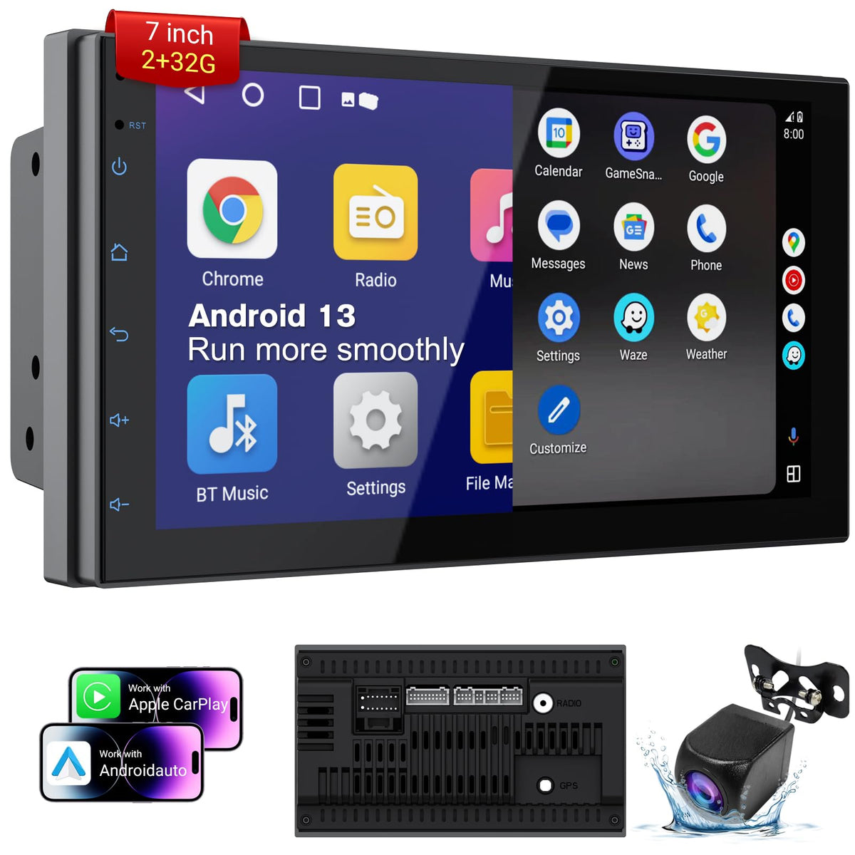 Haudio 7-inch double din with wireless CarPlay and Android Auto for safer driving