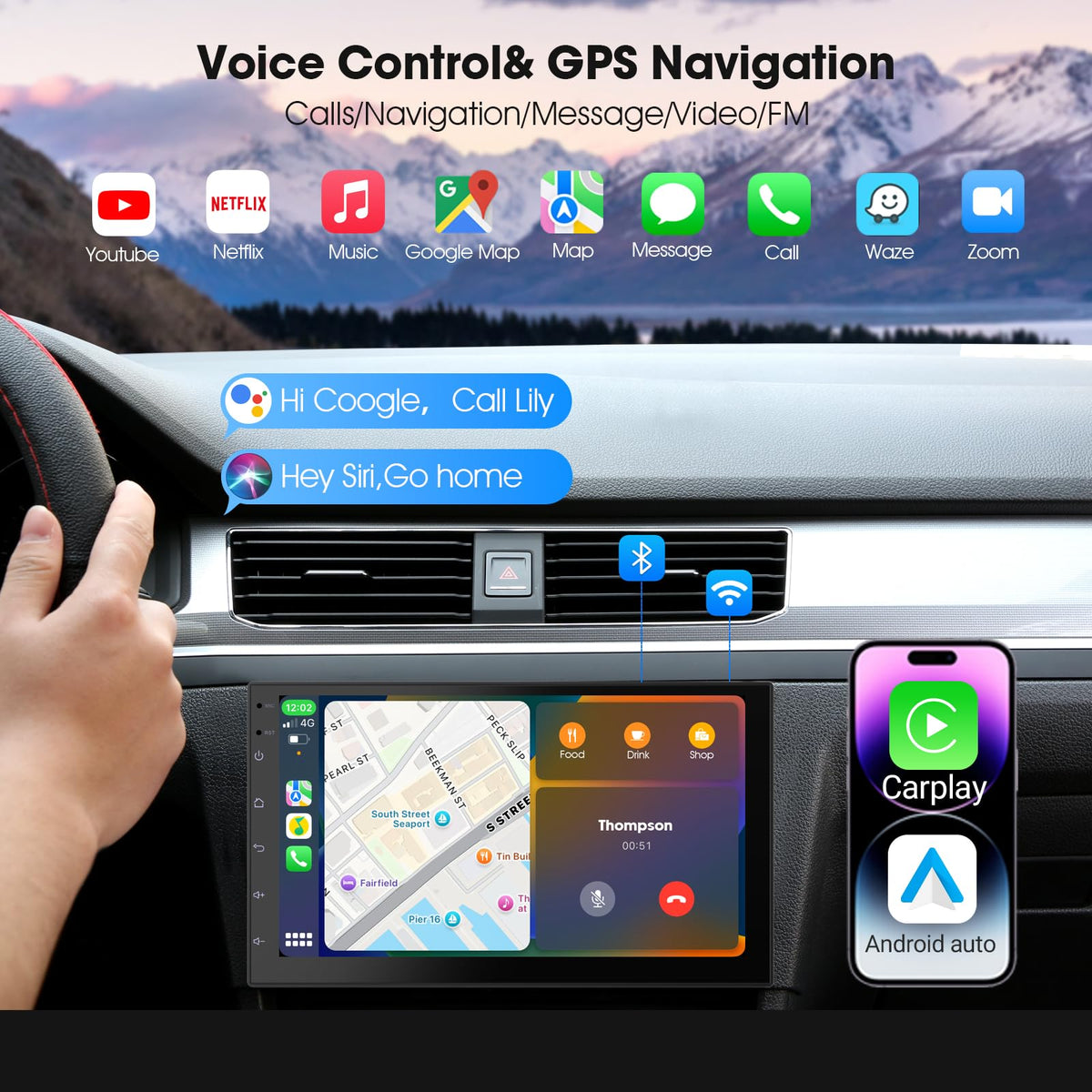 Haudio 7-inch HD touchscreen provides crisp maps and video while driving.