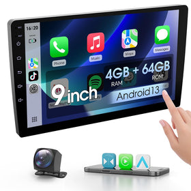 Haudio 9-inch double din front view with a large touchscreen for navigation.