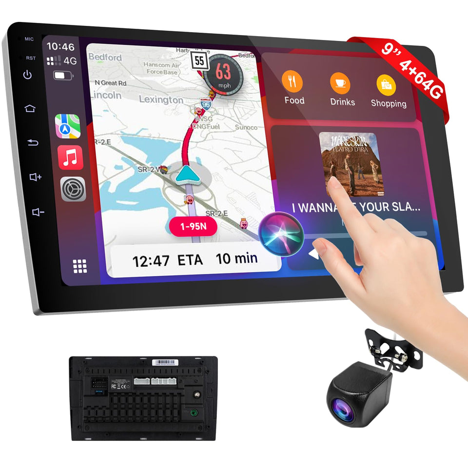 Haudio 9-inch CarPlay screen front view showing a bright CarPlay interface