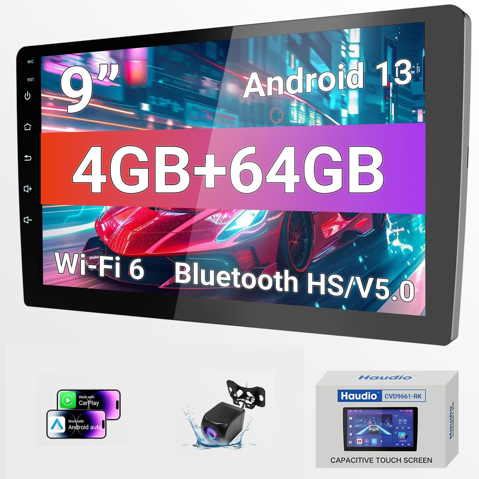 Haudio 9-inch display showing CarPlay interface for safe, hands-free driving