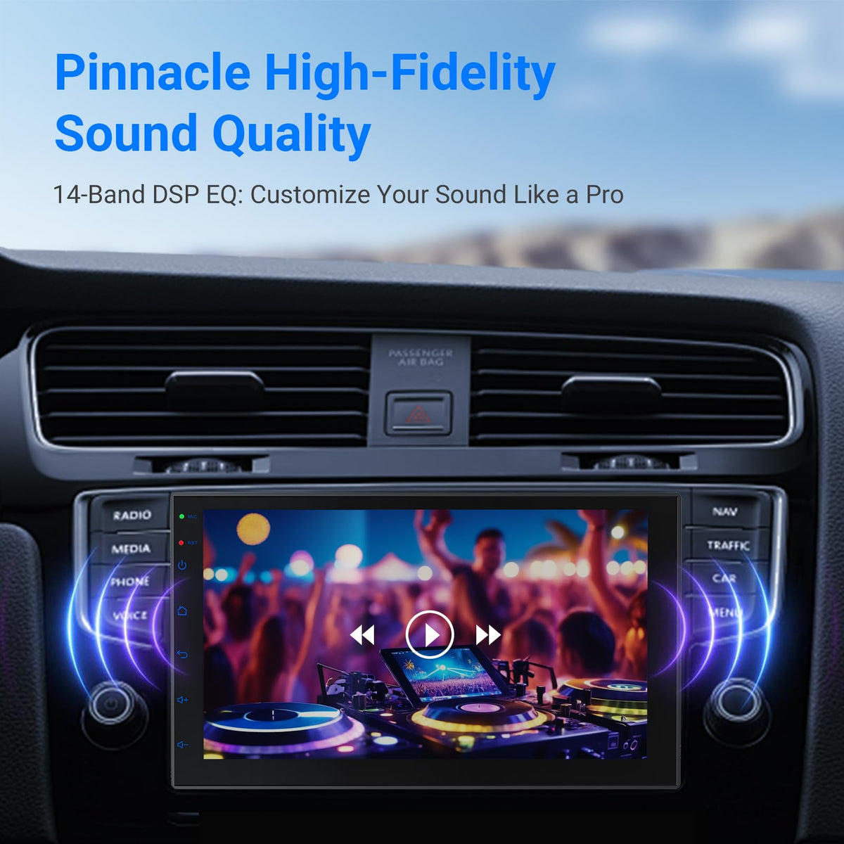 Haudio Android 13 touchscreen interface for quick app access and controls