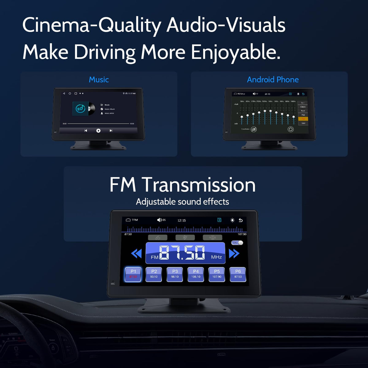 Haudio audio ports with AUX and FM transmitter for flexible sound output