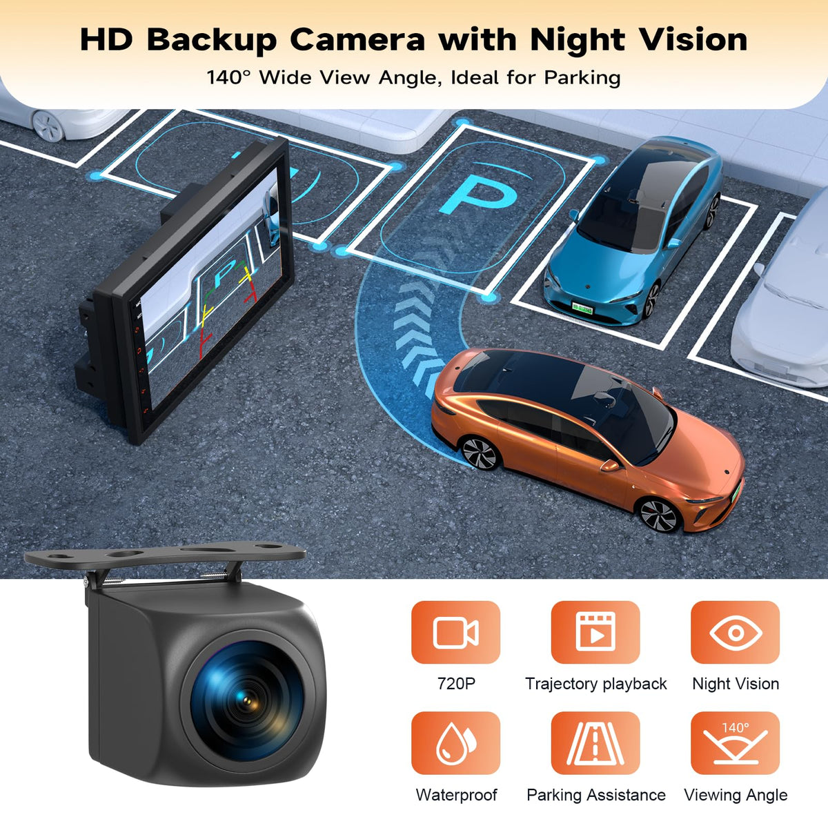 Haudio backup camera activating on reverse for safer parking visibility.