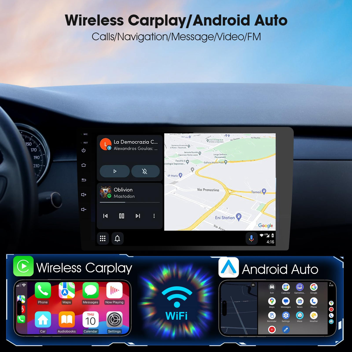 Haudio CarPlay and Android Auto setup UI demonstrates seamless phone pairing.