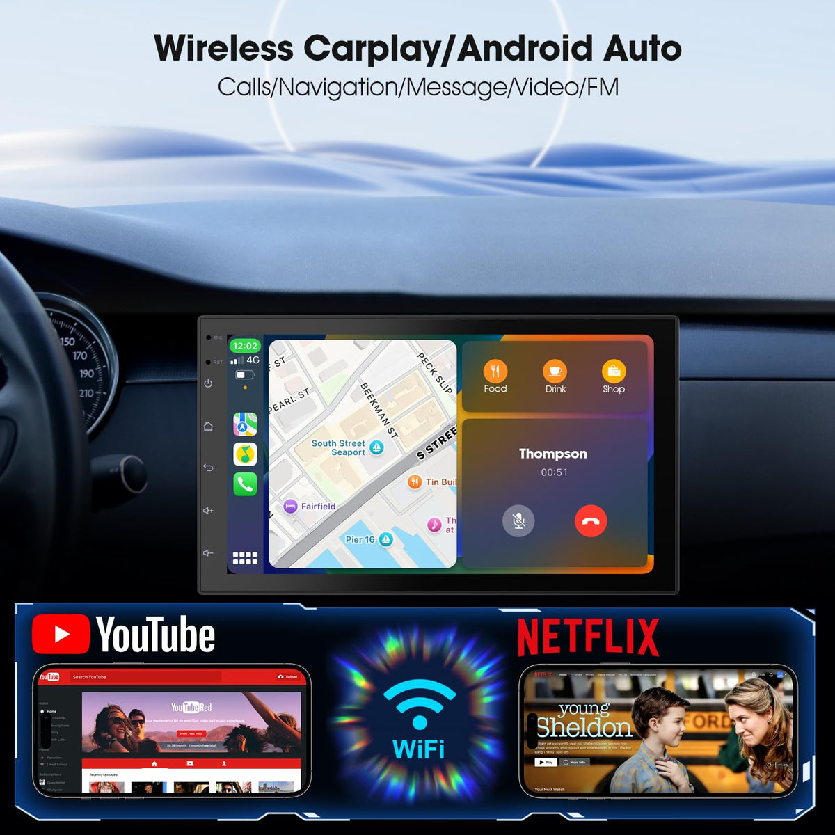 Haudio dual connectivity with wireless CarPlay and Bluetooth supports hotspot sharing.
