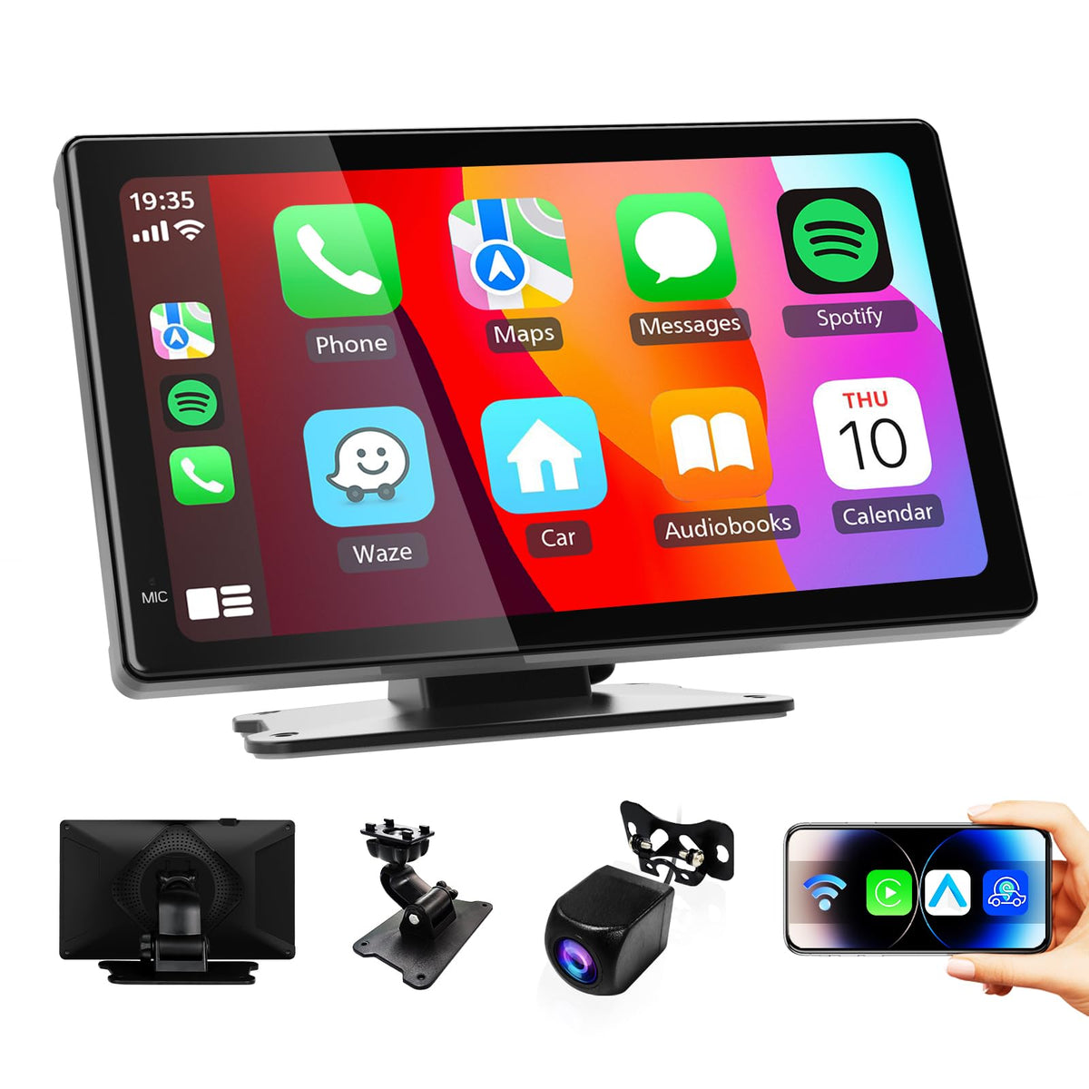 Haudio front display showing CarPlay, clear view and quick control