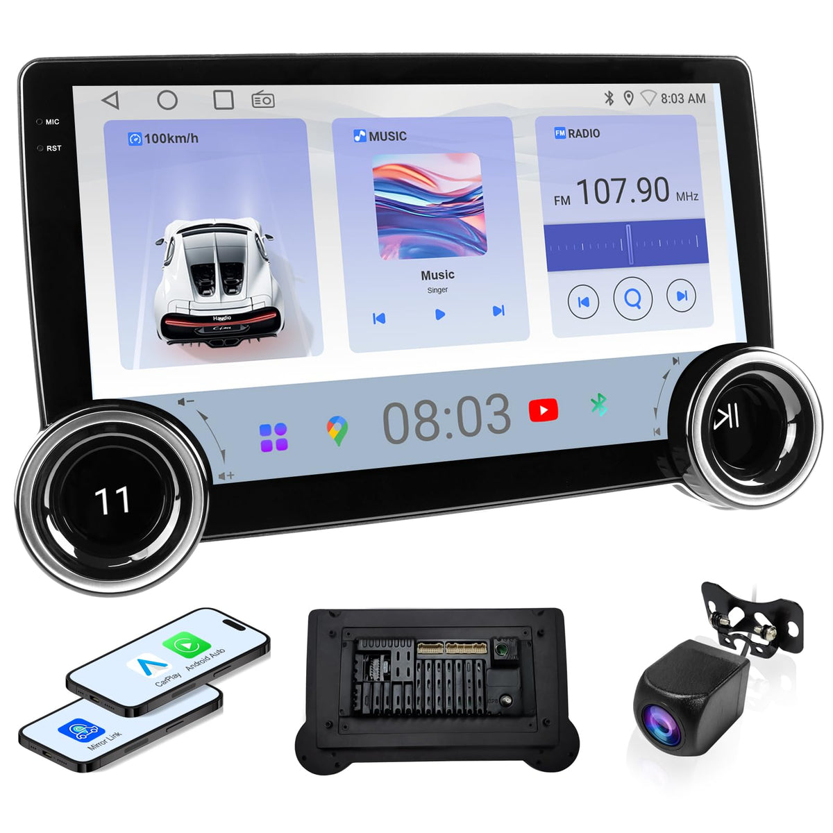 Haudio front display showing menus and CarPlay—clear view and easy control