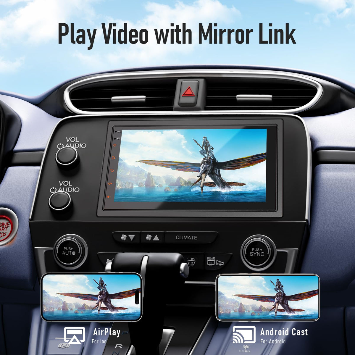 Haudio 7-inch HD touchscreen with crisp navigation and media viewing.