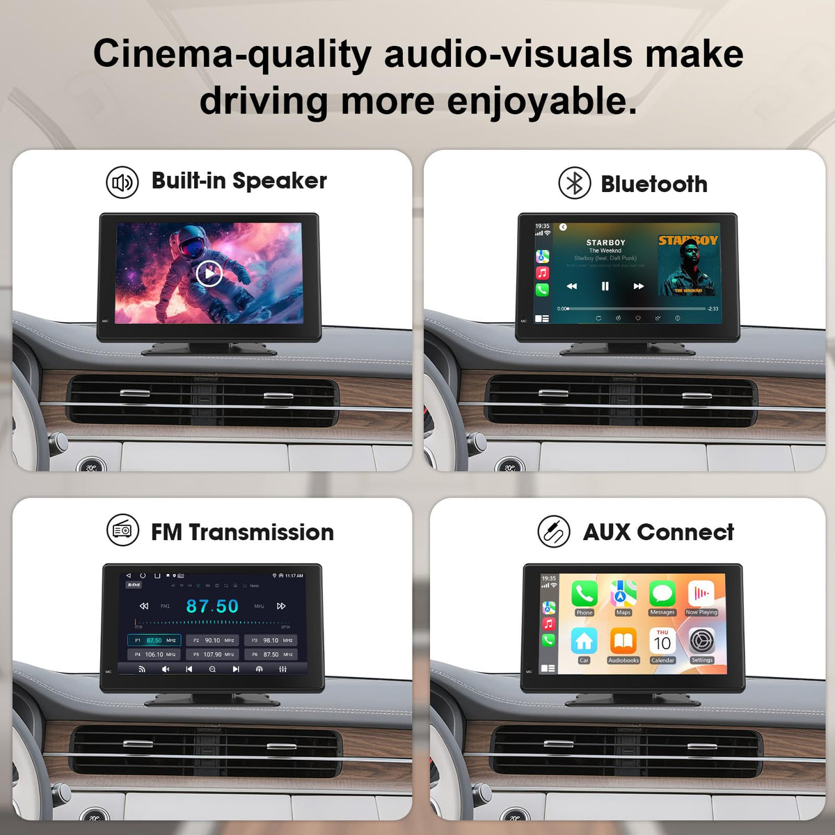 Haudio installed in car dashboard demonstrating quick plug-and-play convenience