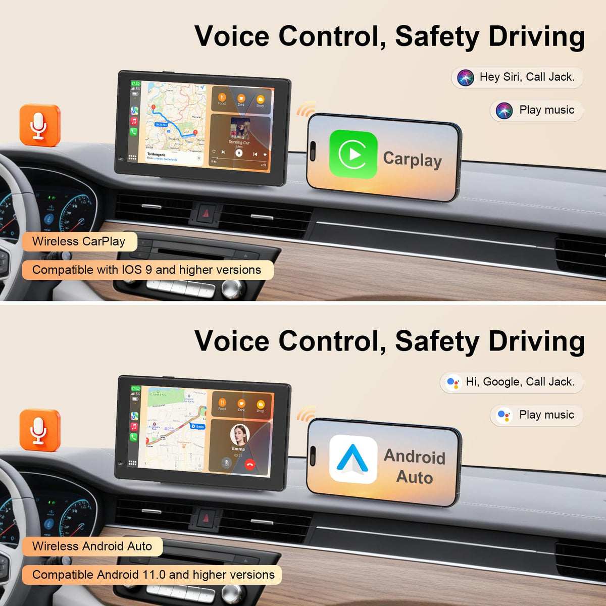 Haudio screen showing CarPlay navigation for safer, hands-free routing