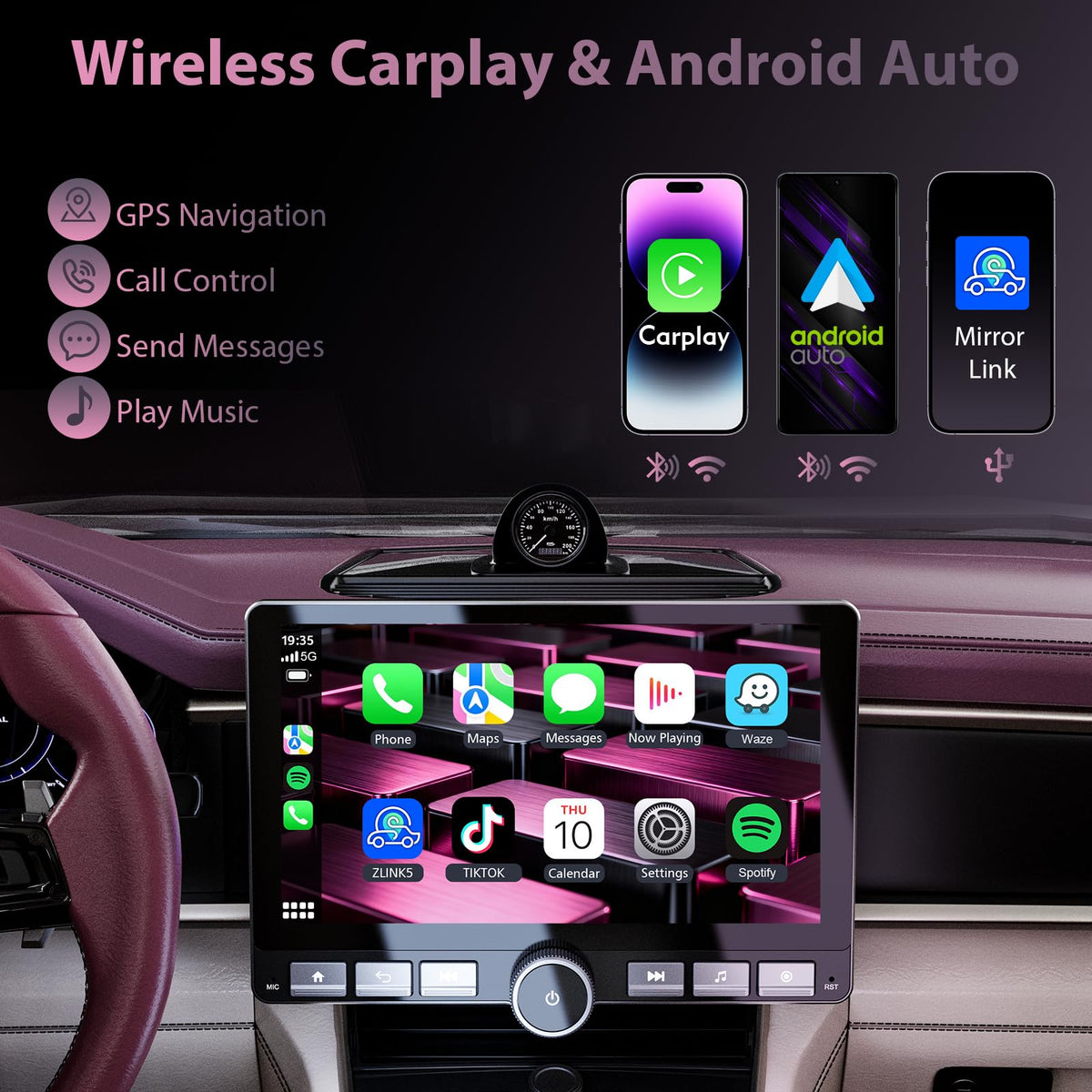 Haudio wireless CarPlay and Android Auto for seamless smartphone use.