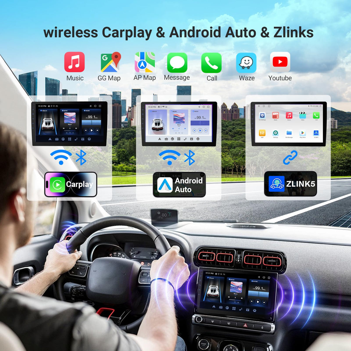 Haudio wireless CarPlay and Android Auto enabling hands free use on the road
