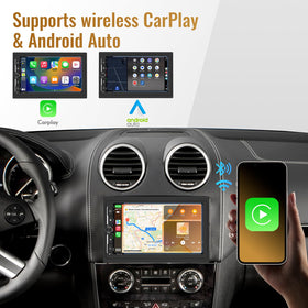Haudio wireless CarPlay and Android Auto on the dashboard for hands-free use.
