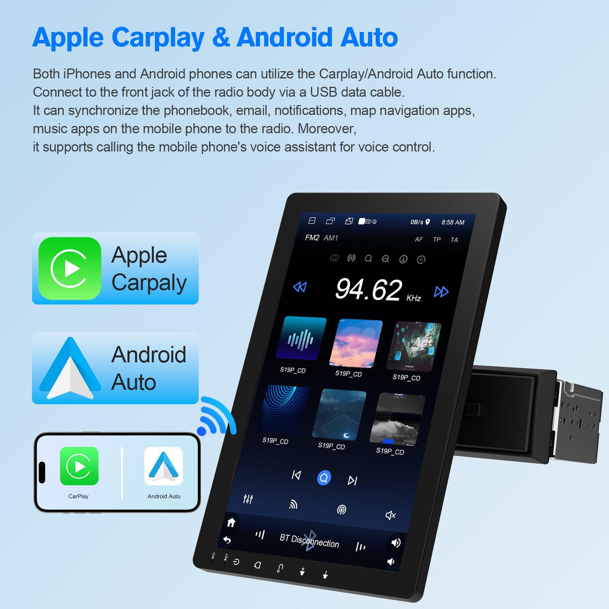 Haudio wireless CarPlay and Android Auto enable seamless smartphone integration.