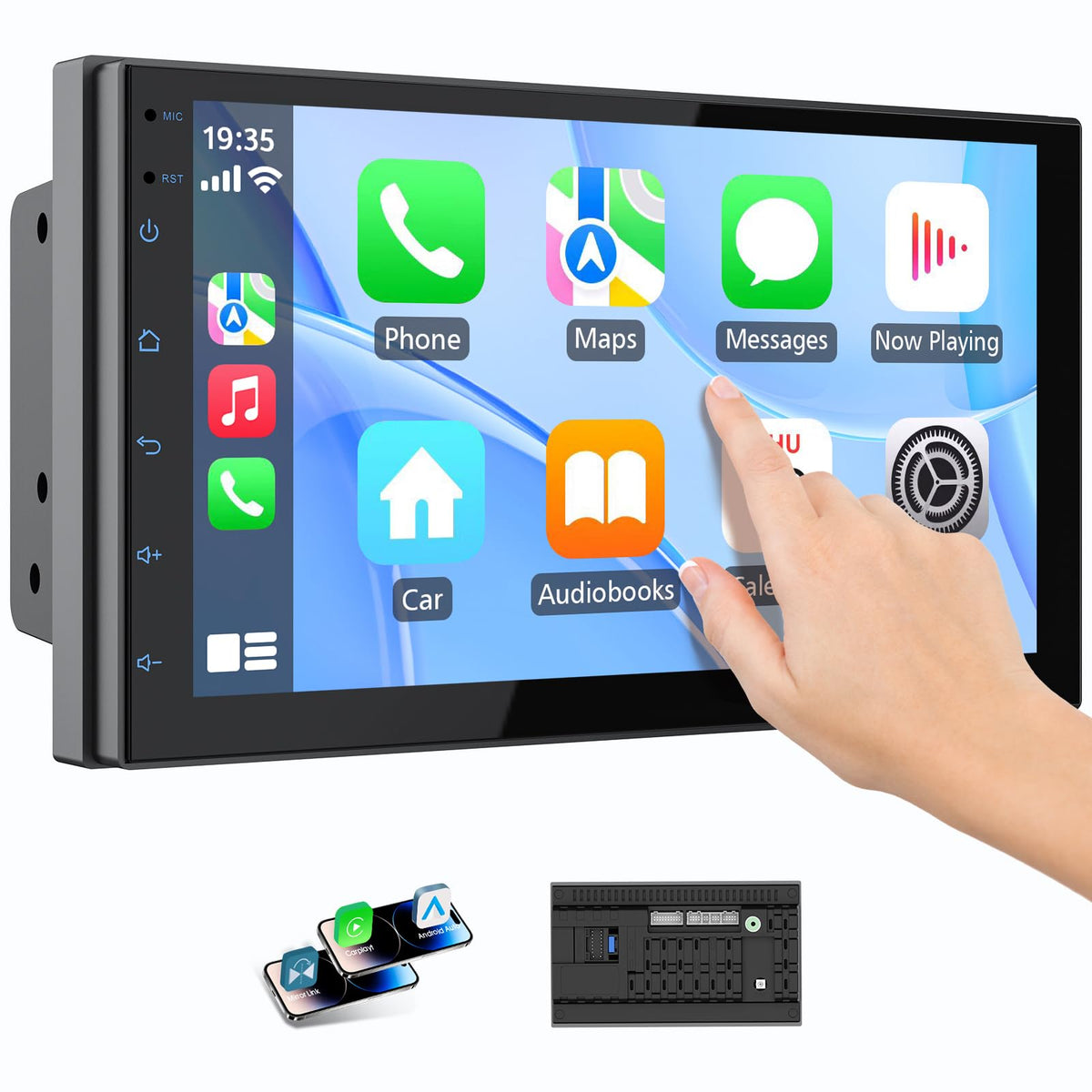 Haudio wireless CarPlay and Android Auto on the dash display enables hands-free access.