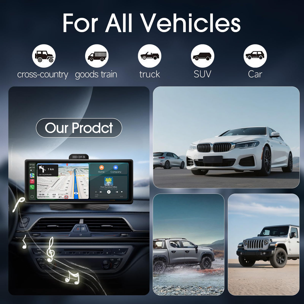 Haudio wireless CarPlay screen AirPlay mirroring in action