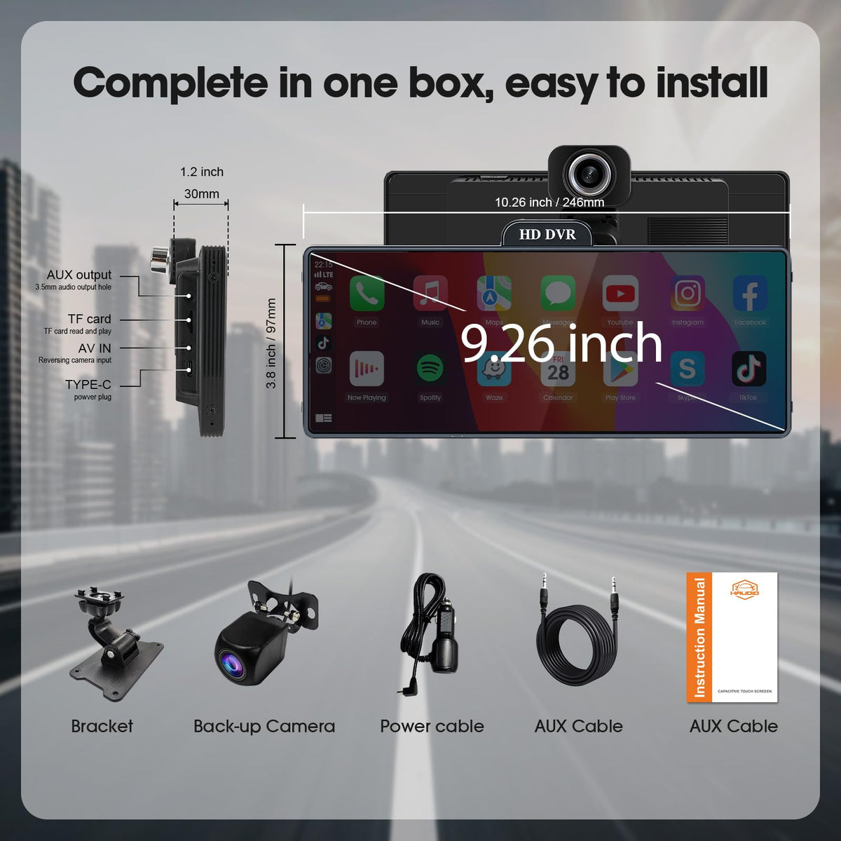 Haudio wireless CarPlay screen installation kit included for quick setup